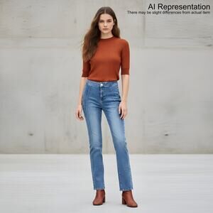 Free People Cross My Heart Jeans Women 25 Blue Slim Straight Boho Sustainable